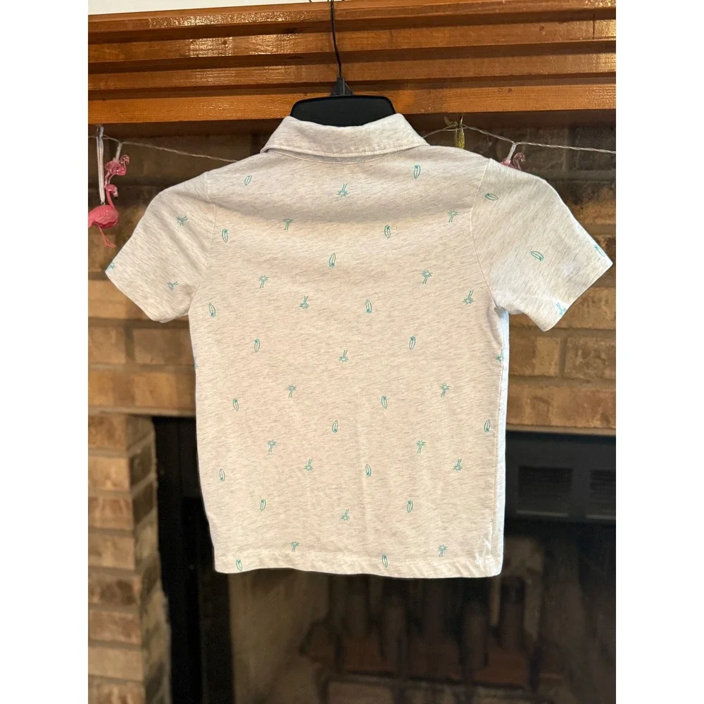 Carters Boys Gray Tropical Palm Tree Surfboard Polo Shirt Size 6 Short Sleeve